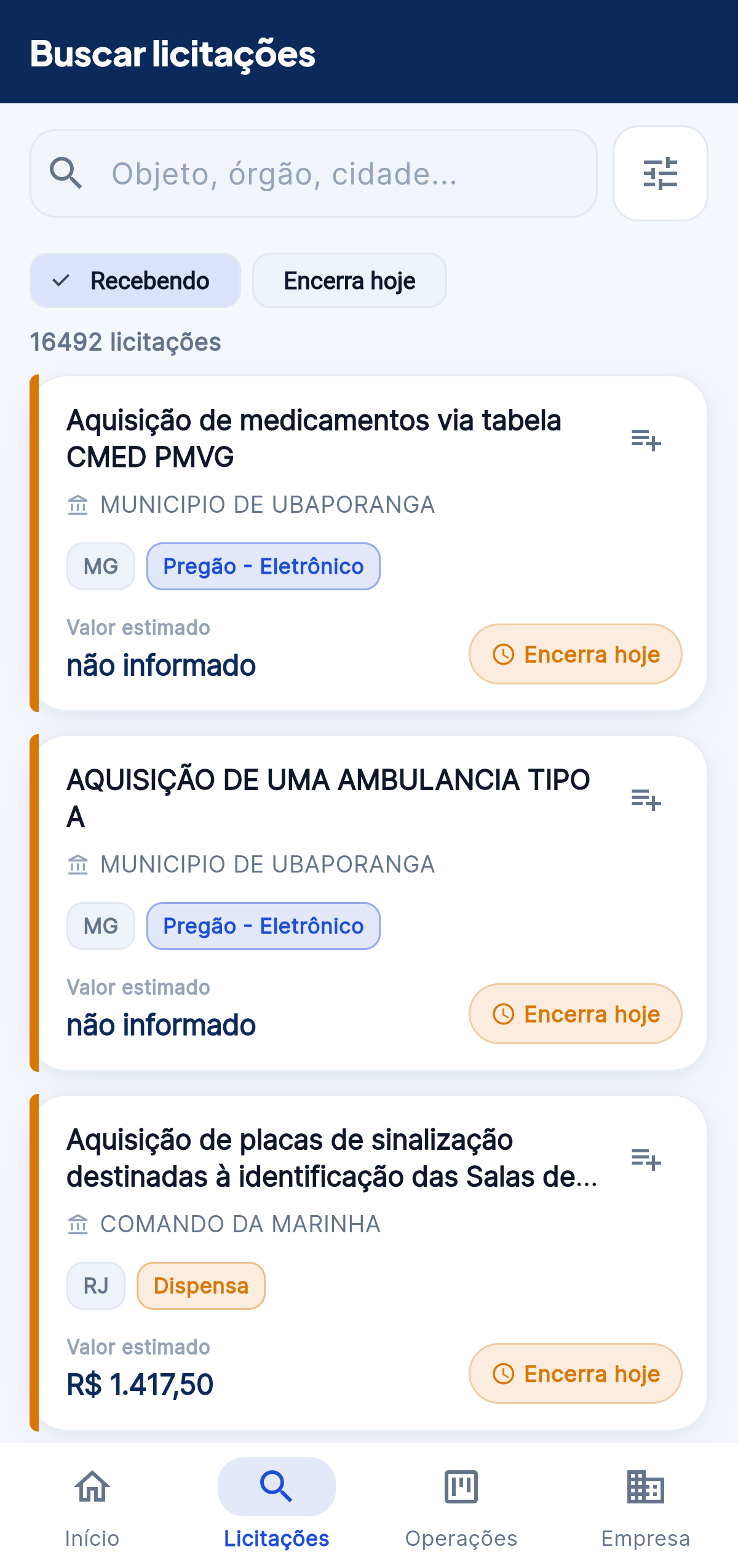 Buscar licitações no celular