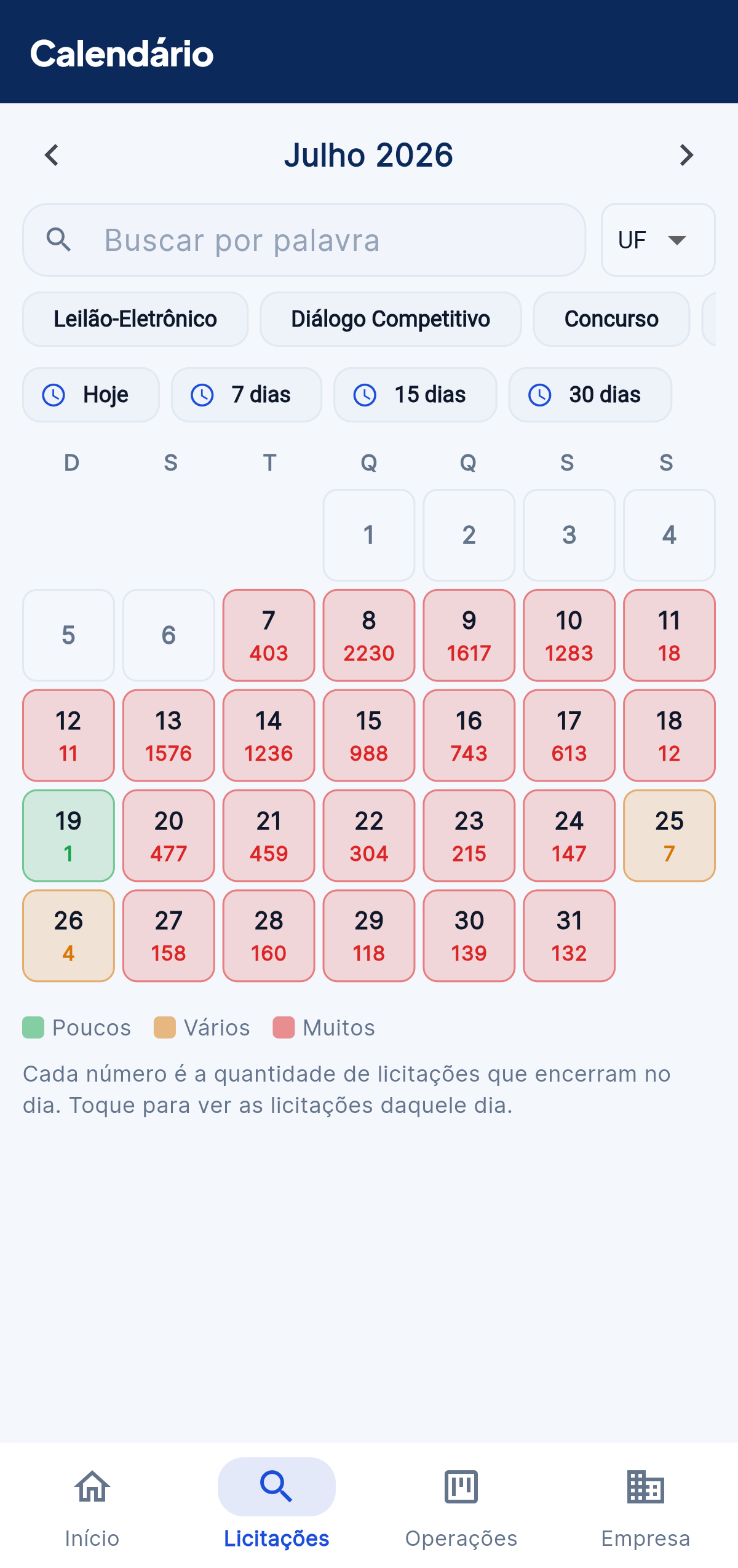 Calendário de prazos no celular