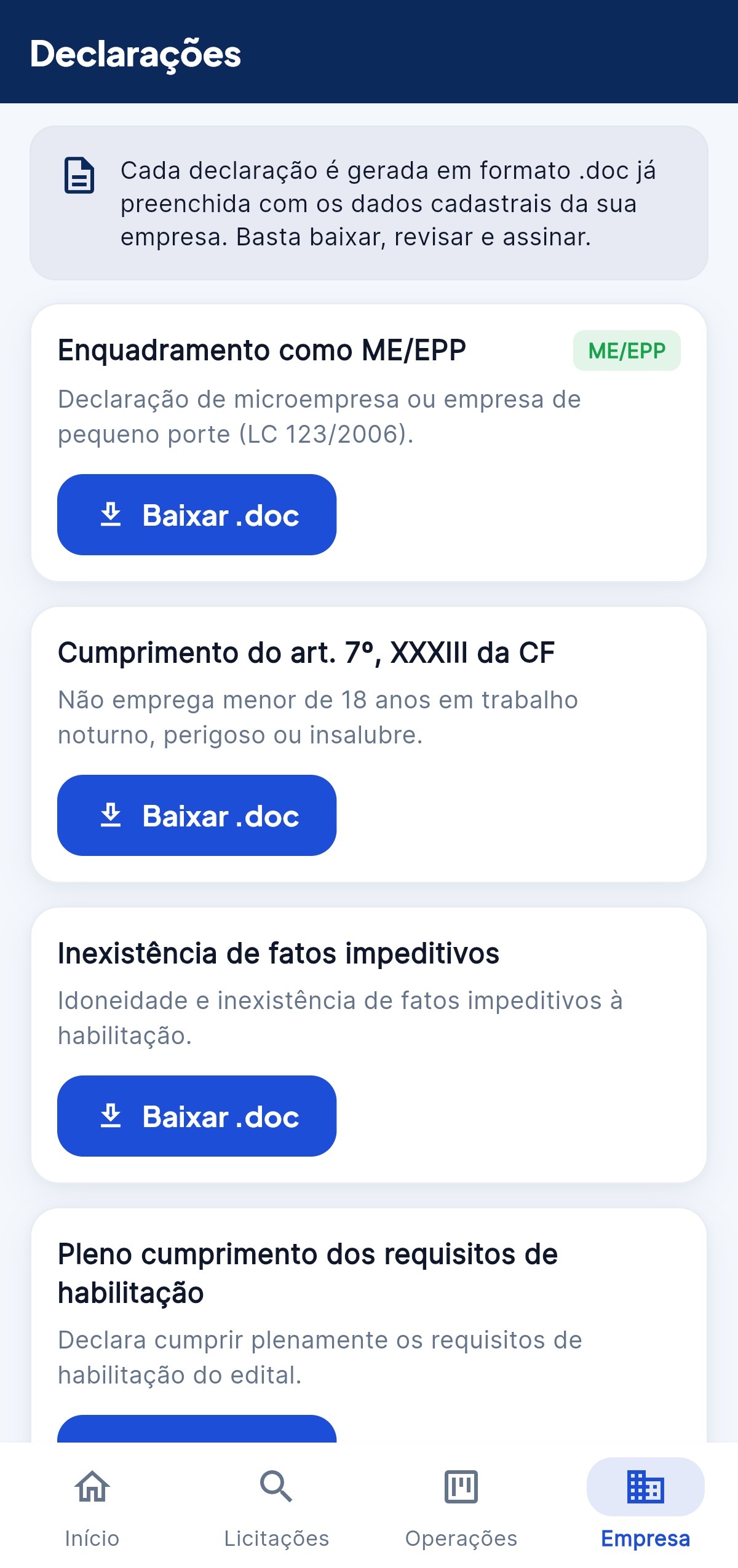 Declarações prontas no celular