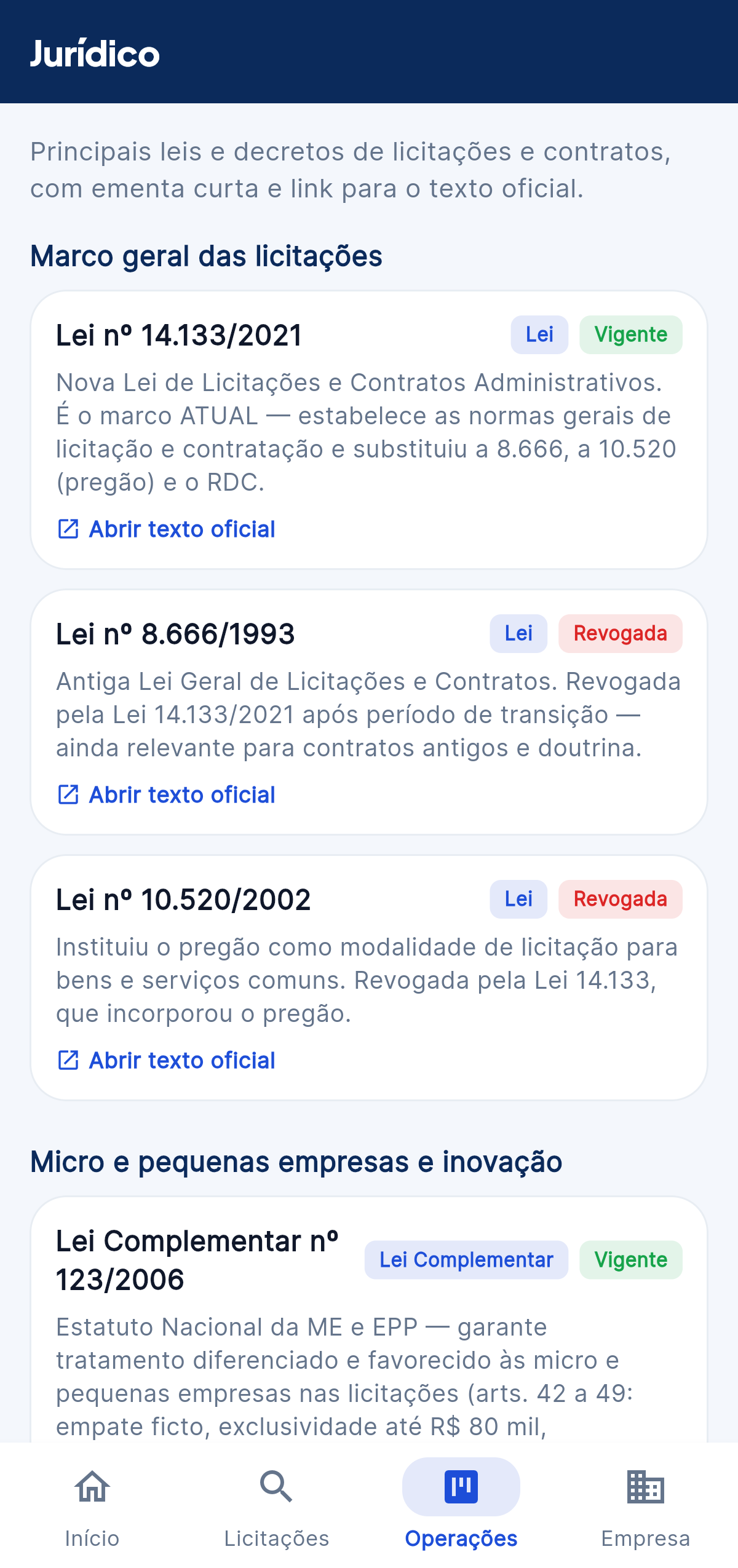 Referências jurídicas no celular