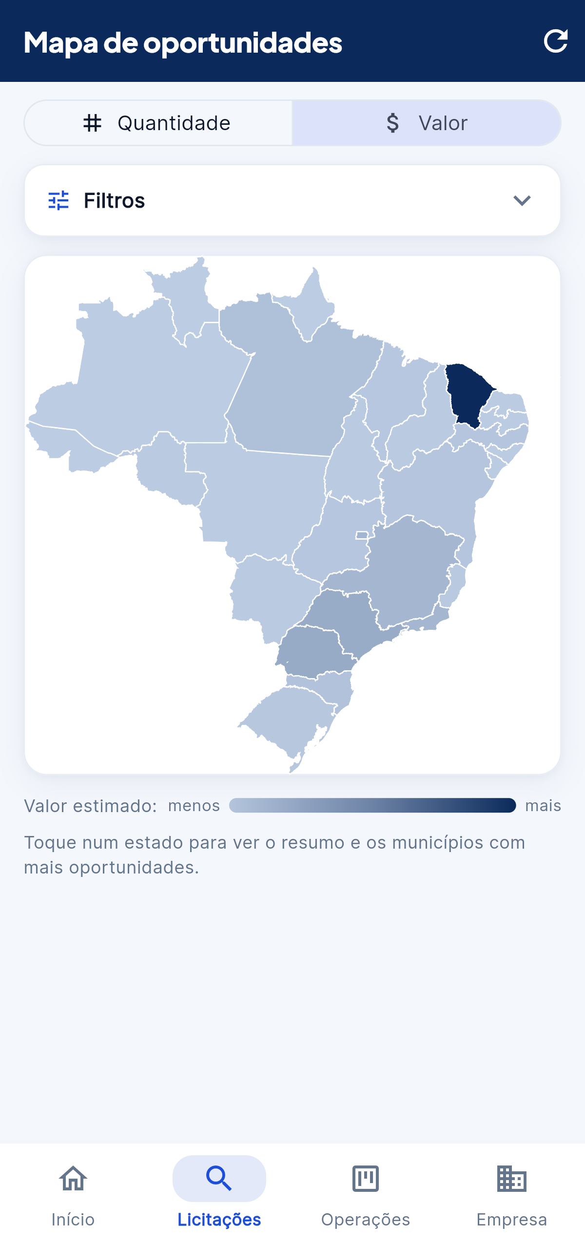 Mapa de oportunidades no celular
