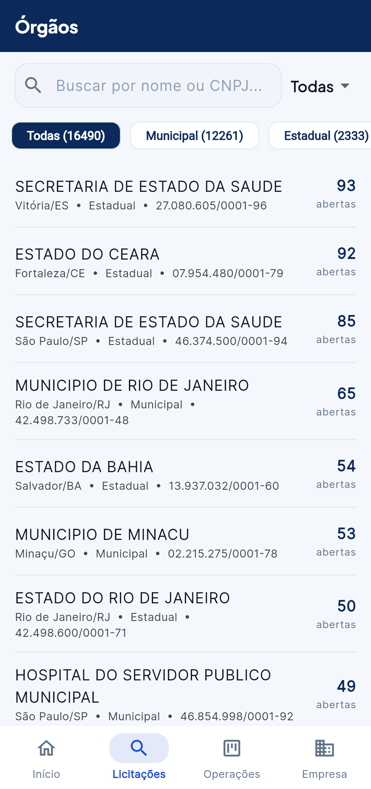 Órgãos compradores no celular