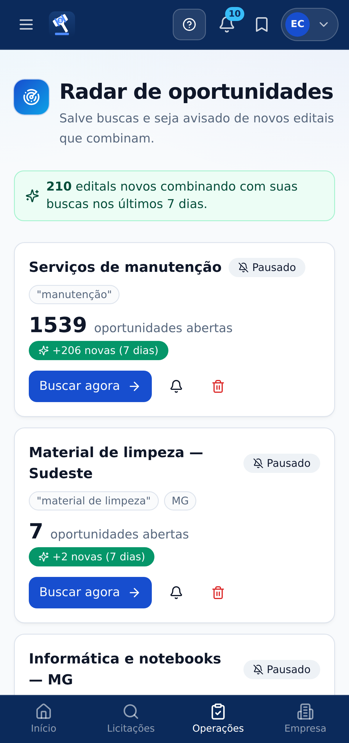 Radar de buscas salvas no celular
