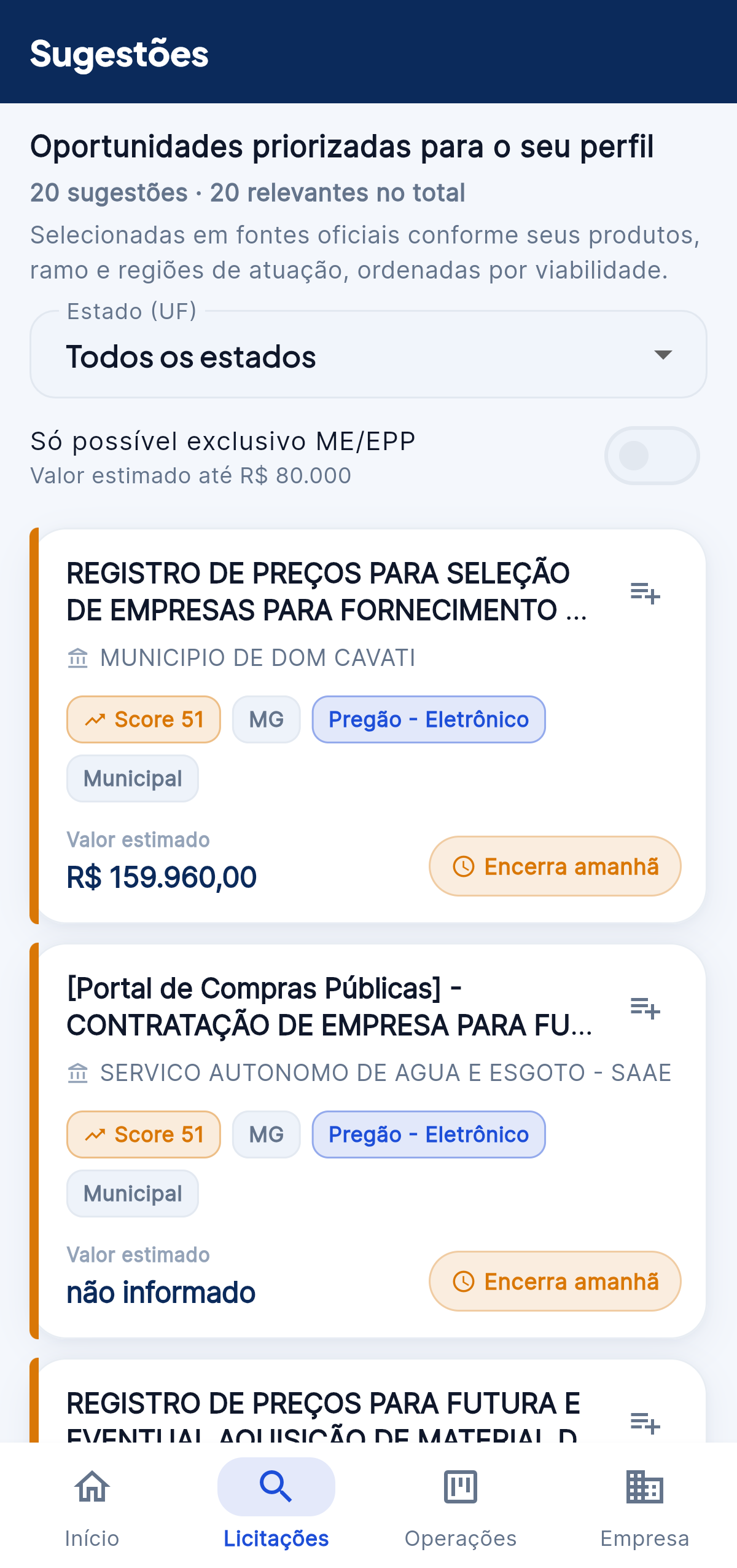 Sugestões para você no celular
