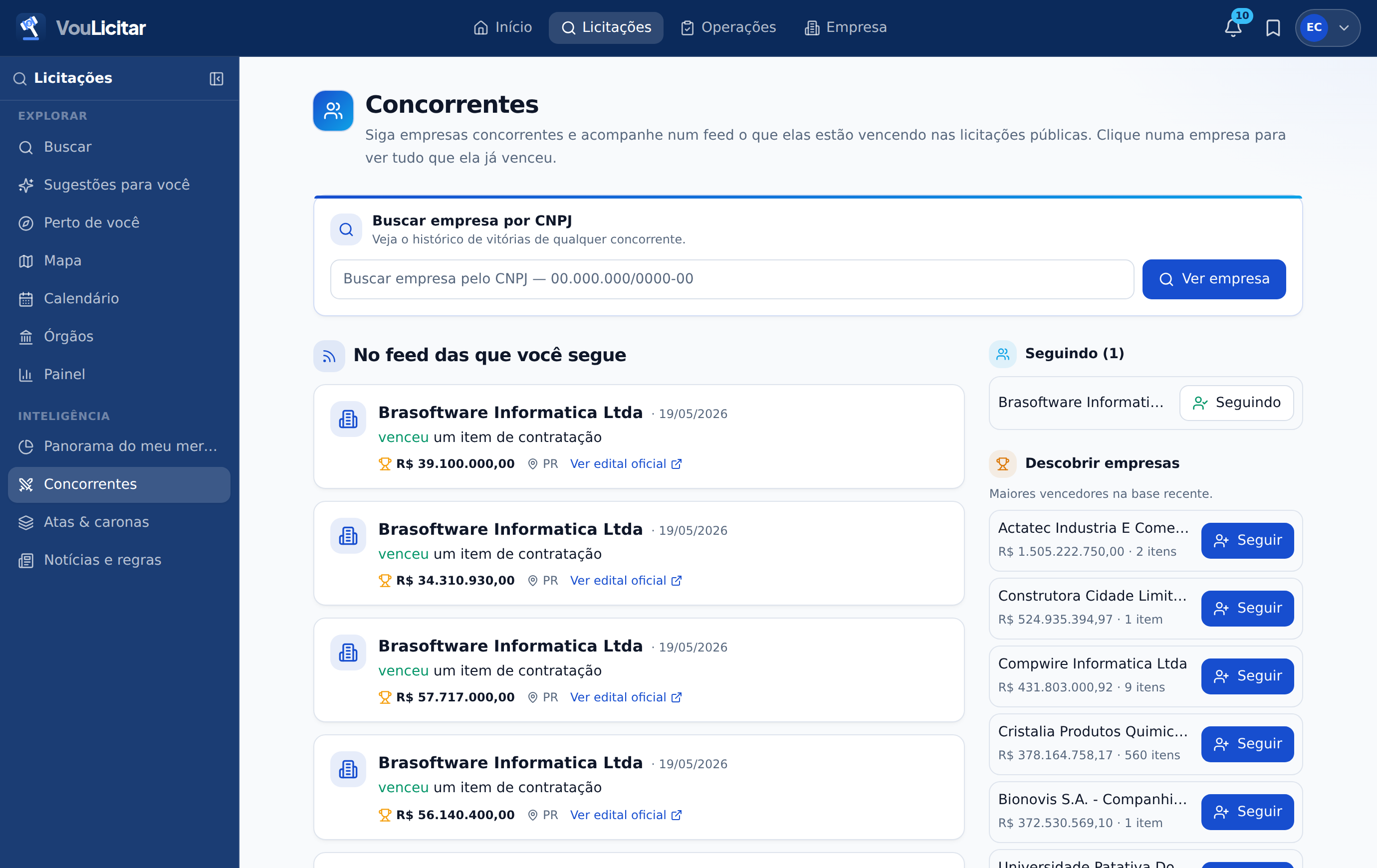 Concorrentes na versão web