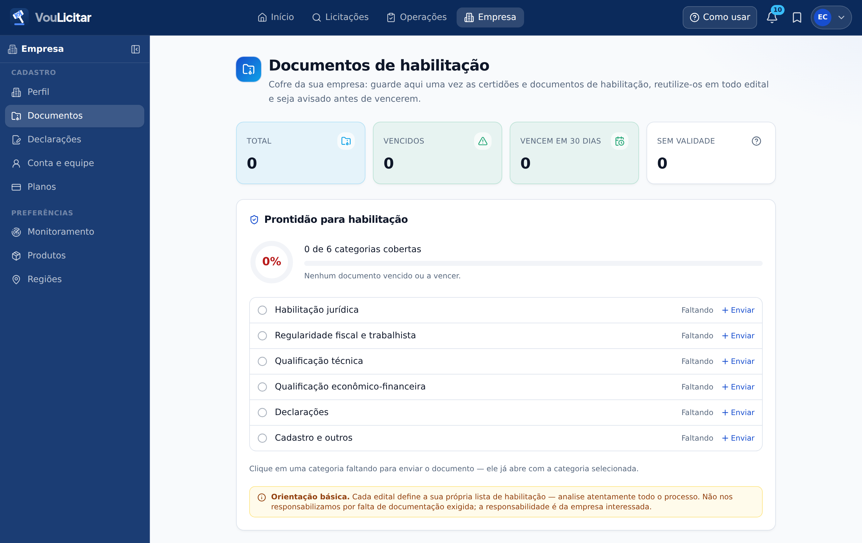 Cofre de documentos na versão web