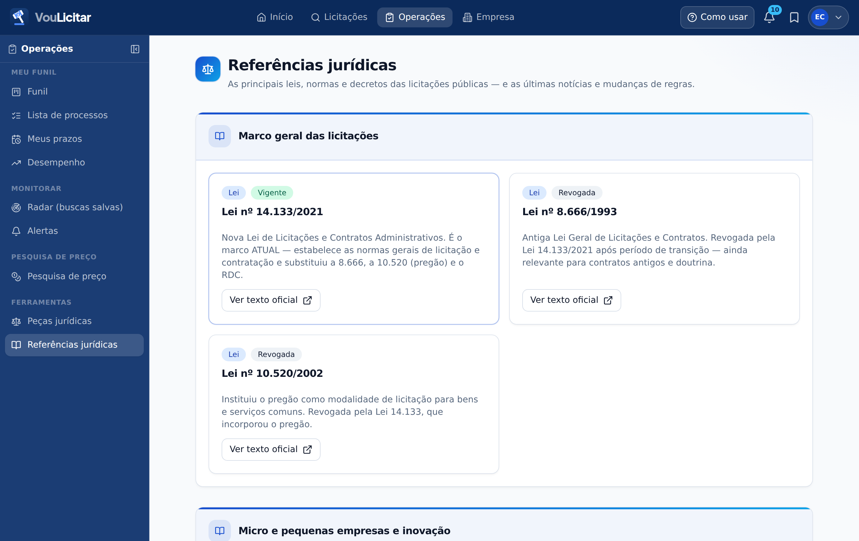 Referências jurídicas na versão web